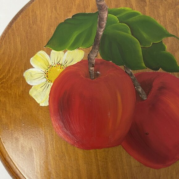 Hand Painted Wooden Wall Plaque Fruits Apple Design Art Home Decor Round - Picture 2 of 3
